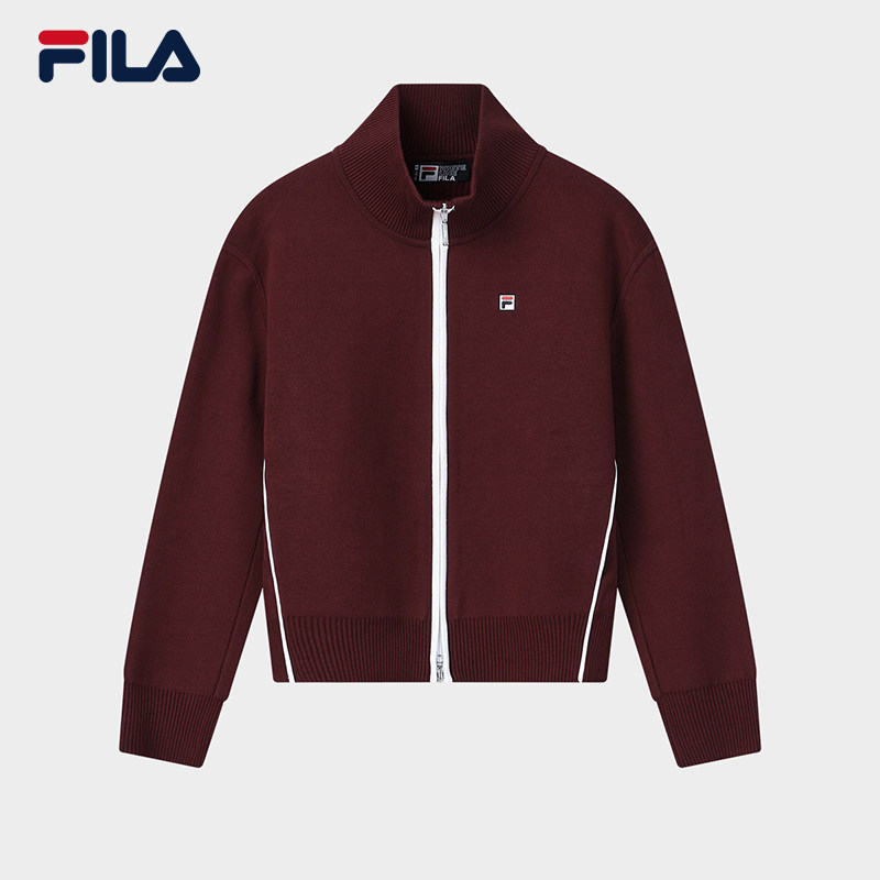 FILA 斐乐官方女士编织外套2026春新款休闲拼色宽松拉链毛衣开衫