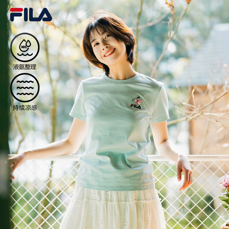 FILA多彩特调T斐乐针织短袖衫女2026夏新款冰丝运动猫咪刺绣上衣