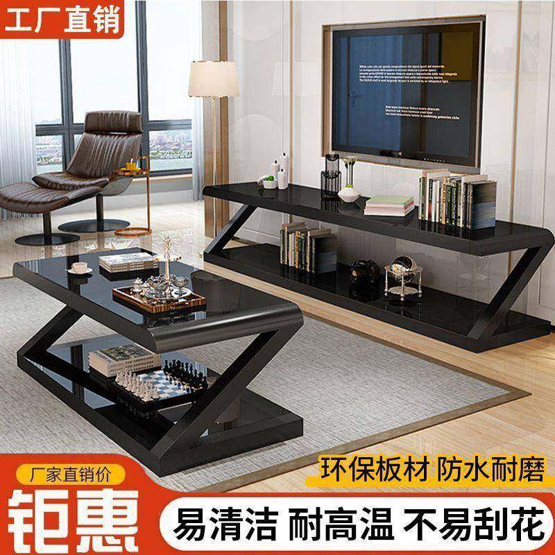 客厅电视柜钢化玻璃客厅柜简约现代茶几电视柜组合铁艺烤漆茶几