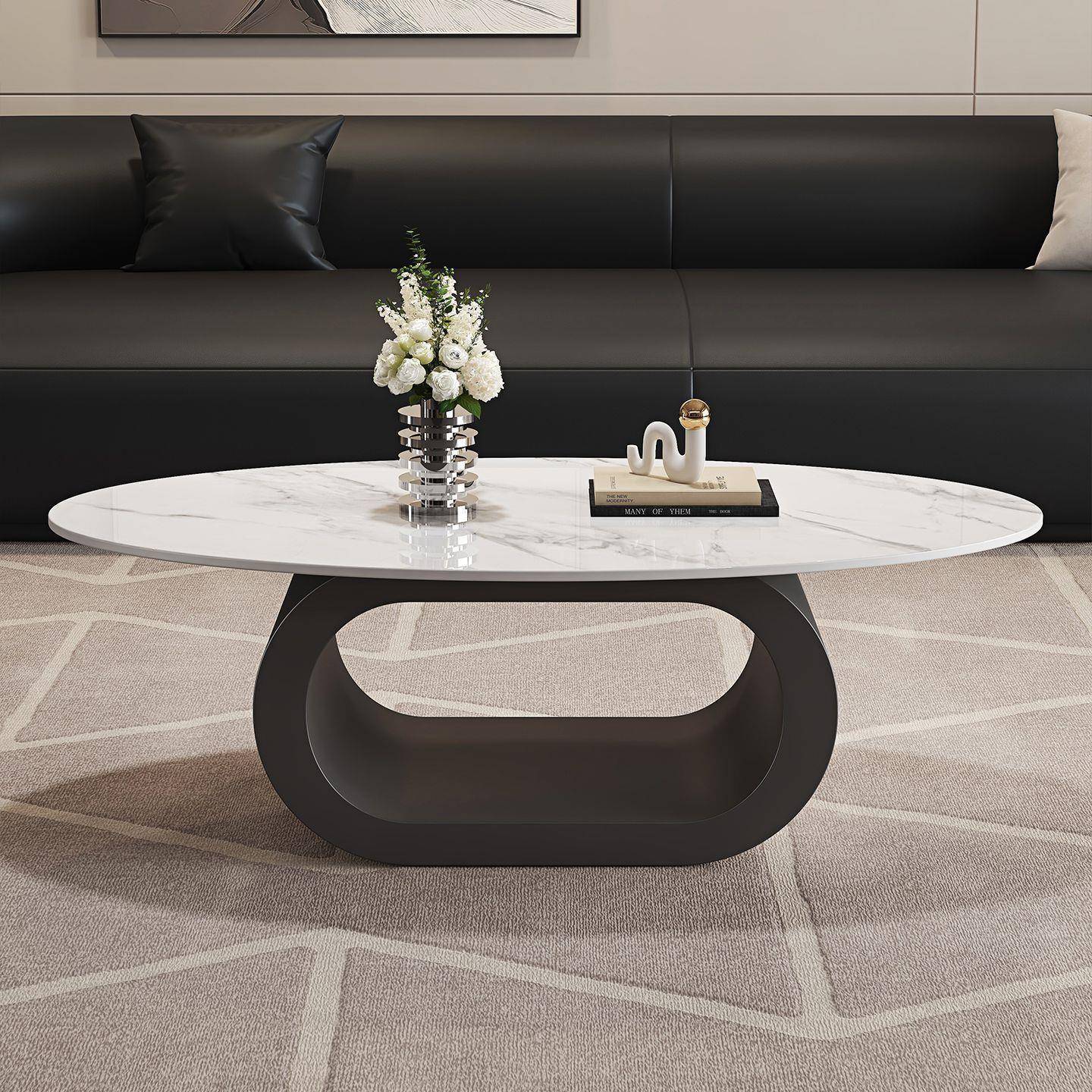 意式轻奢茶几岩板小户型极简家用客厅现代简约高级椭圆形组合新款