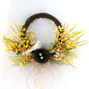新款春季花环迎春花报春花创意鸟窝花环门环门饰装饰花环