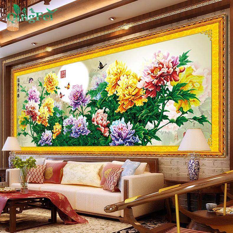 青飞5D立体花开富贵春十字绣花好月圆天香纳福牡丹花开富贵客厅