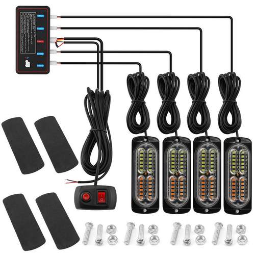 YH一拖四汽车货车中网爆闪警示灯频闪灯4*24led高亮格栅灯12-24v