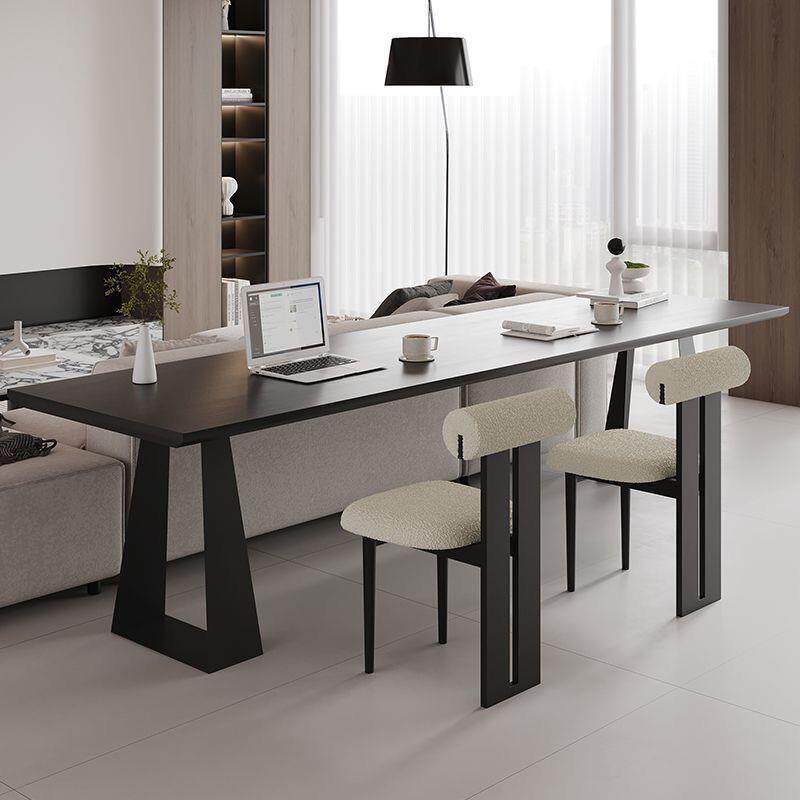 黑色实木书桌家用客厅意式极简横厅沙发后长条桌双人学习桌办公桌
