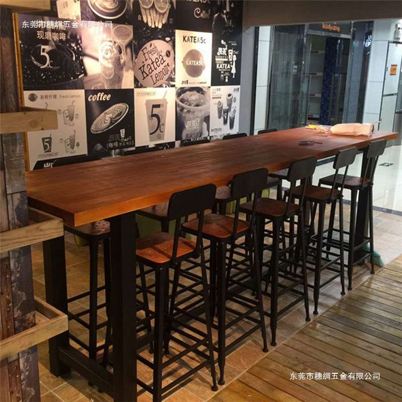 实木靠墙吧台桌家用窄桌子咖啡厅长条桌铁艺高脚桌简约现代酒吧台