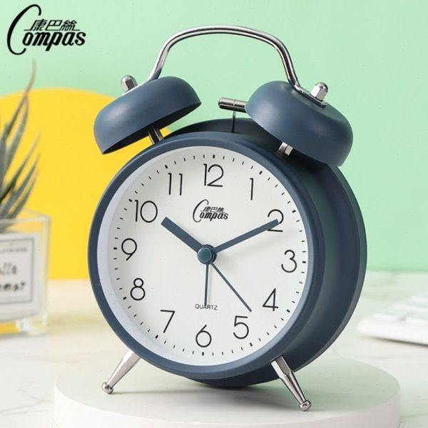 康巴丝莫兰迪色复古金属打铃闹钟儿童学生床头个性大铃声夜光闹表