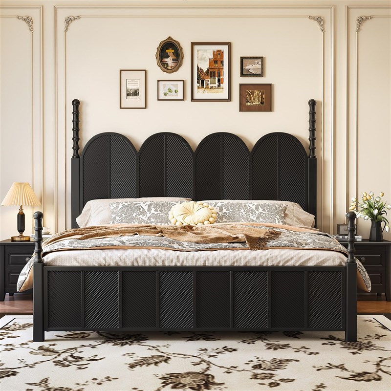 法式复古黑色实l木床家用双人1米8主卧大床中古风储物婚床