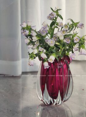 矮料插花器纯手工水晶蔓越莓胖金胖家居装饰摆件红色花瓶水养玻璃