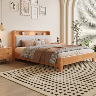 1米大床原木全实木小户型感储物高箱简约8软包床高级卧室双人床风