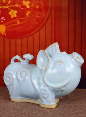 书房卧室装饰白色陶瓷禹州神垕钧呆萌家居卡通瓷花瓶小猪摆件摆设