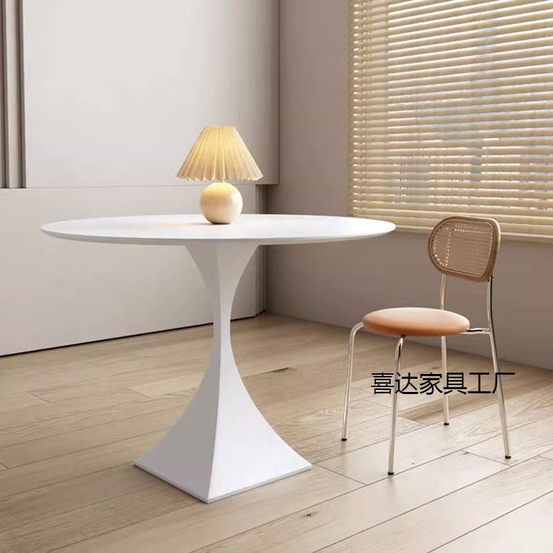 奶油风岩板餐桌椅简约小户型家用圆桌餐厅现代休闲纯色.网红圆桌