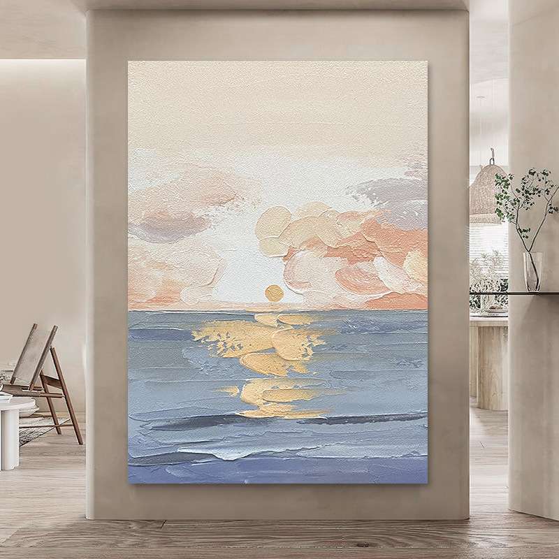 云霞成绮风景油画手绘肌理画玄关装饰画简约餐厅客厅沙发背景挂画