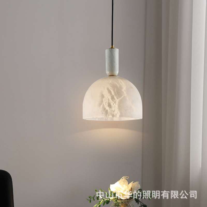 简约后现代卧室床头单头小吊灯轻奢餐厅吧台客厅过道天然云石灯具