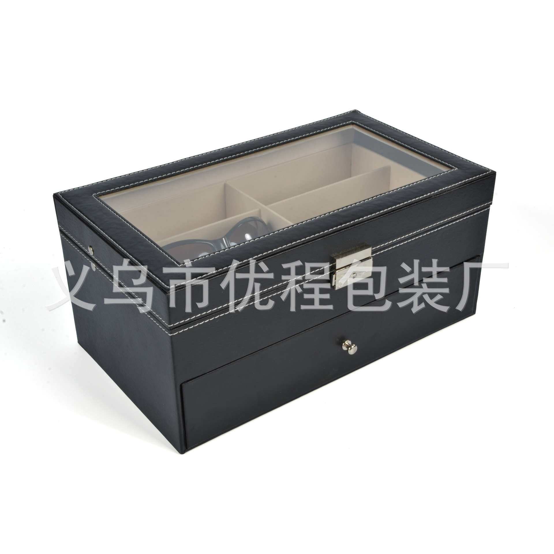 现货 黑色双层眼镜盒木质眼镜收纳盒12格太阳镜墨镜收纳展示盒