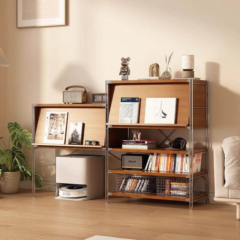 中古风餐边柜杂志柜胡桃木置物架落地多层沙发客厅扫地机器人架子