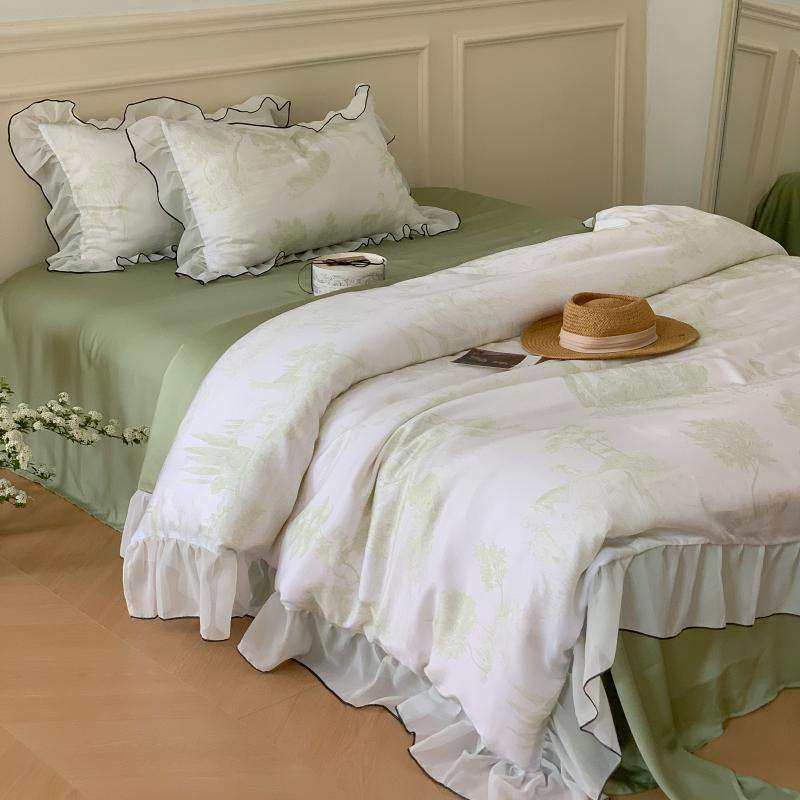 轻奢风高端兰精天丝四件套冰丝凉感裸睡丝滑床单被套夏天夏季床品