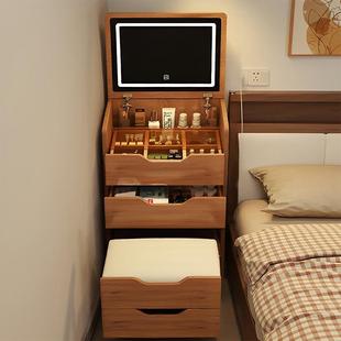 实木梳妆台小户型卧室家用中古风化妆桌子简约翻盖收纳柜一体书桌