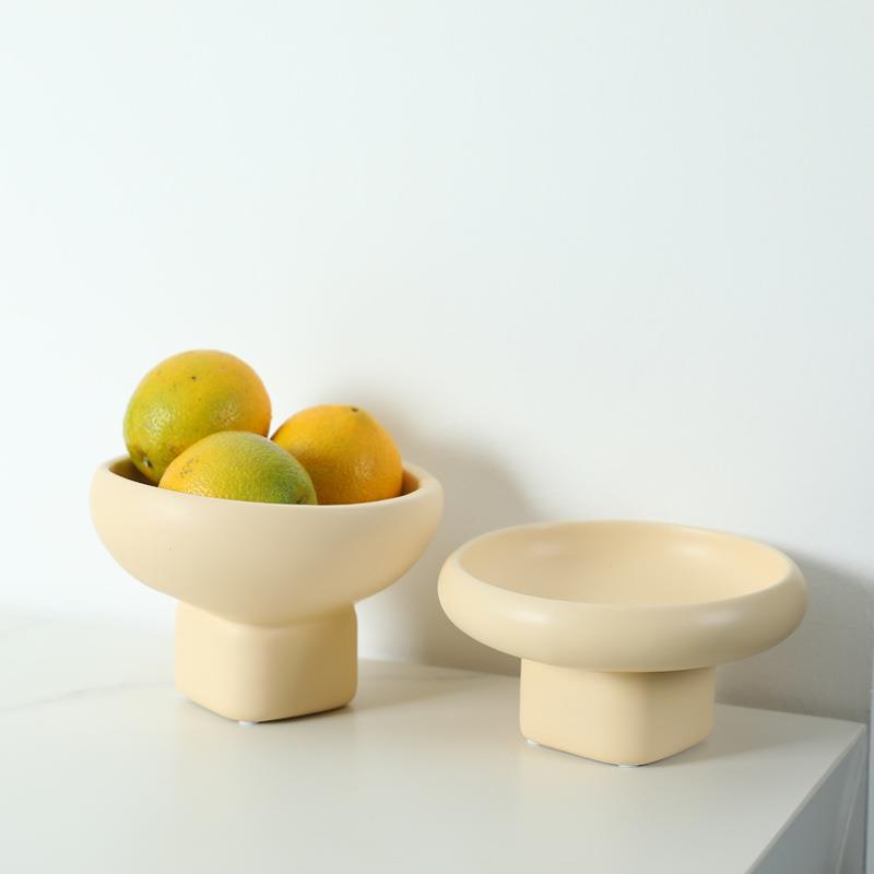 奶油风创意高脚陶瓷水果盘托盘 现代客厅软装饰品首饰收纳盘摆件