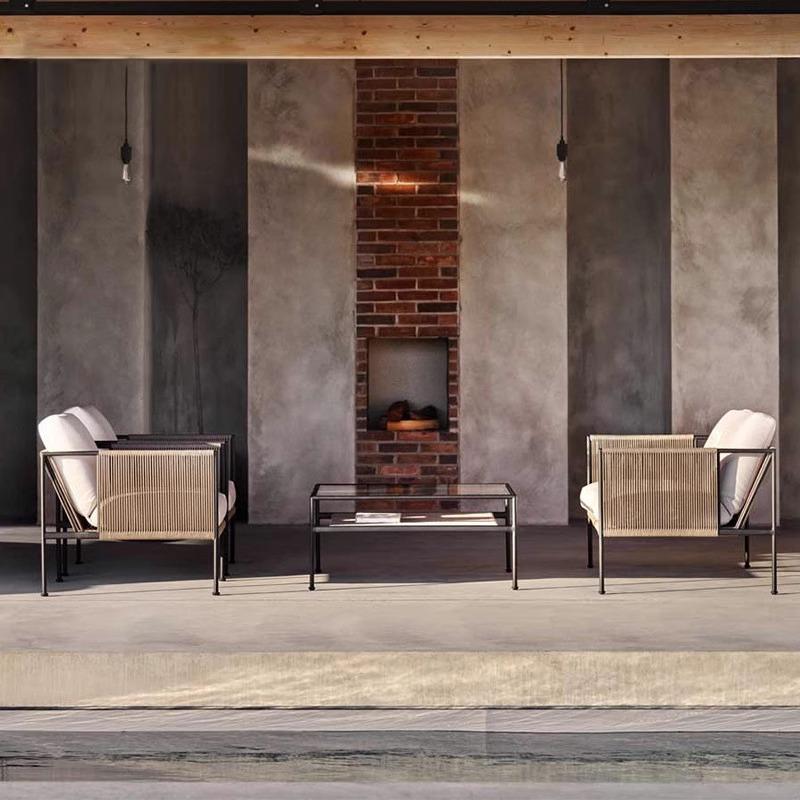 户外休闲藤编沙发别墅庭院花园阳台单人椅茶几组合新中式防水家具