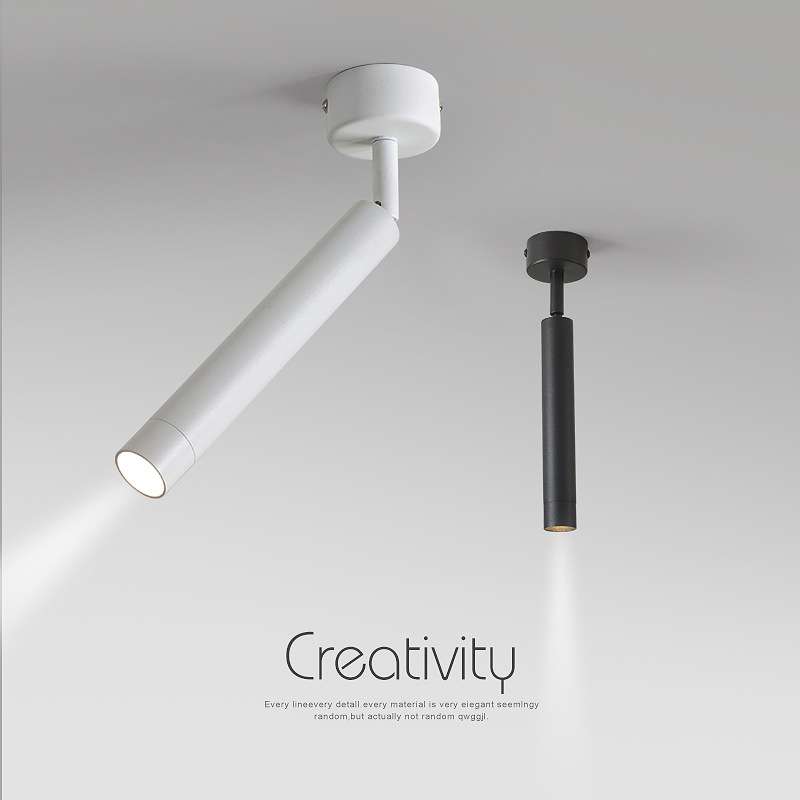 LED天花灯筒灯明装射灯可调角度单个家用小吸顶式轨道灯聚光射灯