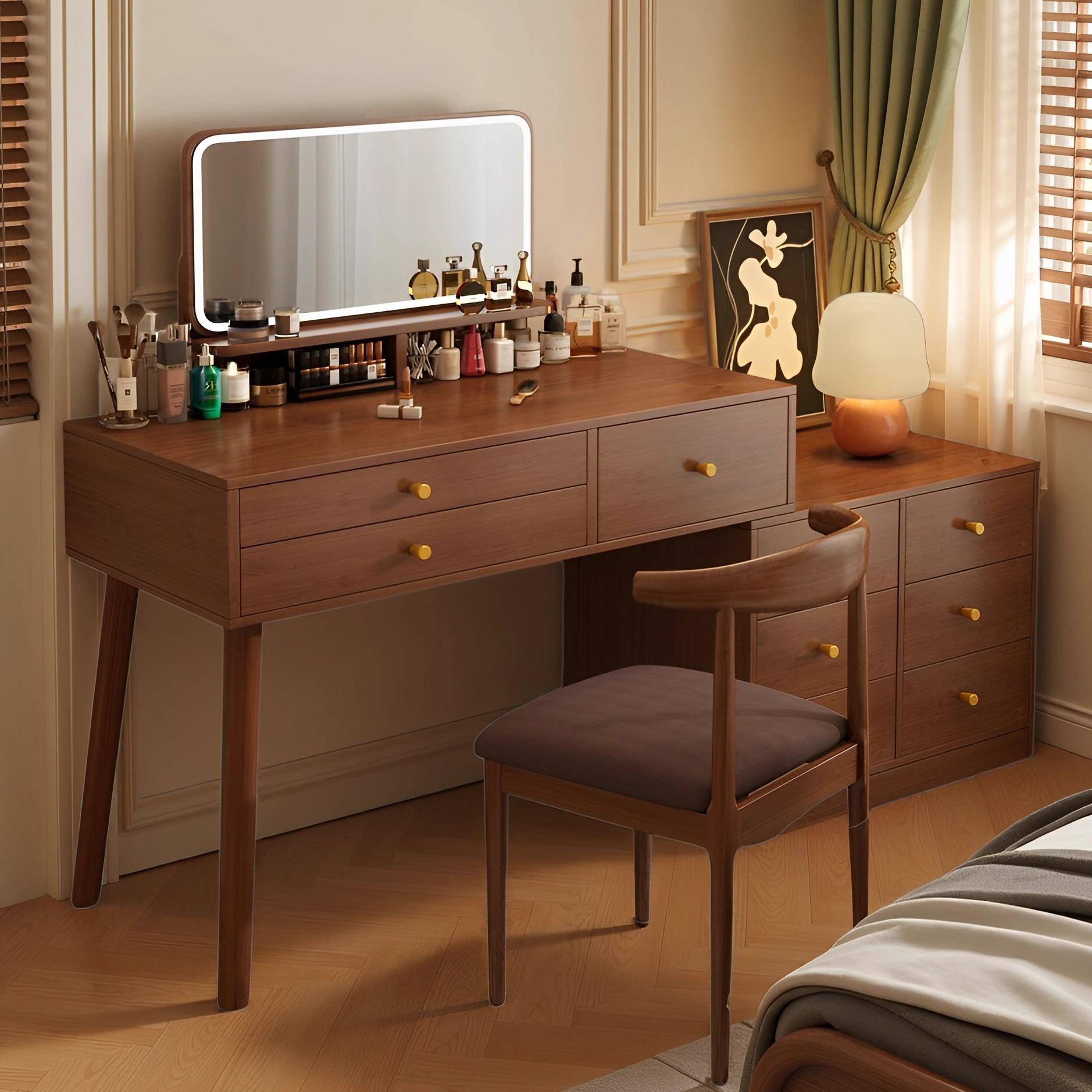 复古梳妆台新中式2025新款小户型床头柜卧室斗柜收纳一体化妆桌