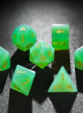 DND跑团绿色猫眼宝石骰子套装金色数字RPG游戏骰子桌游配件