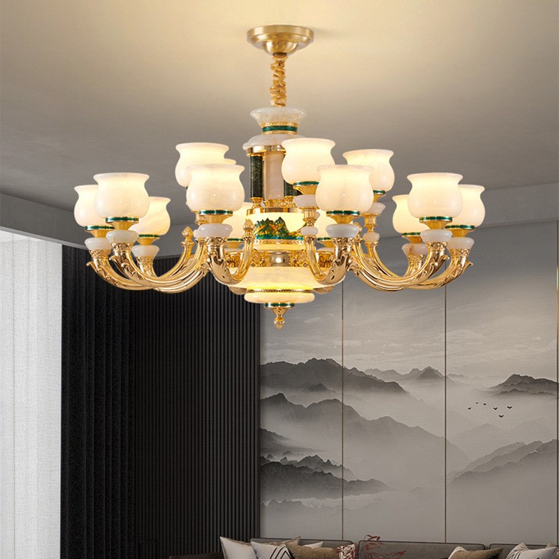 全铜复式楼大g吊灯别墅欧式现代客厅挑空跃层酒店loft楼中楼玉石