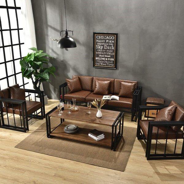 欧式小户型酒吧组合样板房卡座酒店客厅沙发椅仿古工业风铁艺沙发