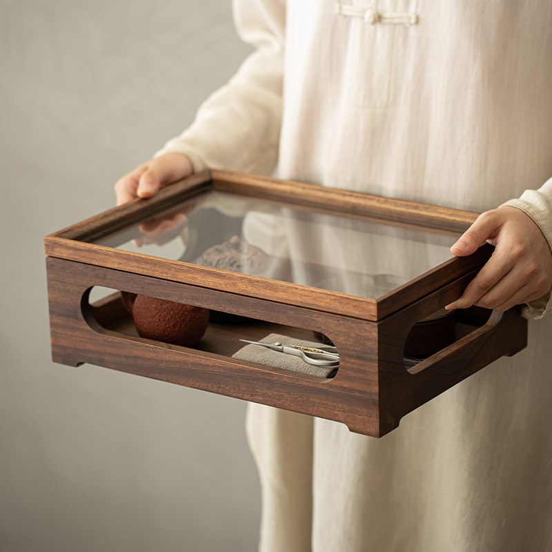 中式胡桃木多层收纳盒桌面防尘博古E架实木榫卯家具化妆书房玲珑