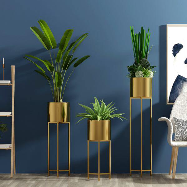 北欧摆件客厅现代花插落地大花瓶样板房花盆金色创意金属玄关装饰