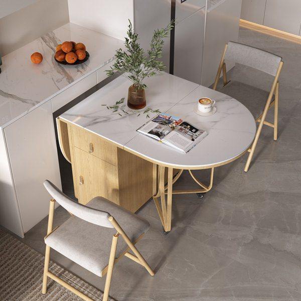 椭圆形岩板折叠餐桌家用小户型简约轻奢高级可伸缩收纳圆形桌椅,住宅家具,岩板餐桌,淘宝优惠券,粉丝福利购,淘宝优惠卷