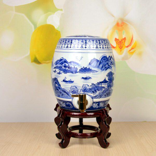 青花陶瓷水缸罐带纯净水桶酒龙头蓄水储水罐罐家用饮水机冷水壶