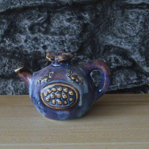 花复古收藏品滴 古董古玩砚格 水民国风釉滴 仿古瓷器石榴壶摆件