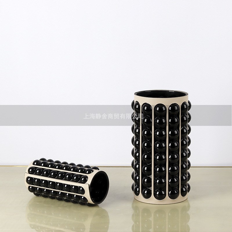 现代简约黑色玻璃k花瓶样板房餐桌茶几创意装饰桌面花器家居摆件