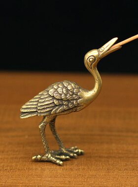 桌面香插动物玩茶宠铜小实心器迷你丹纯铜顶鹤黄铜线香仙鹤小摆件