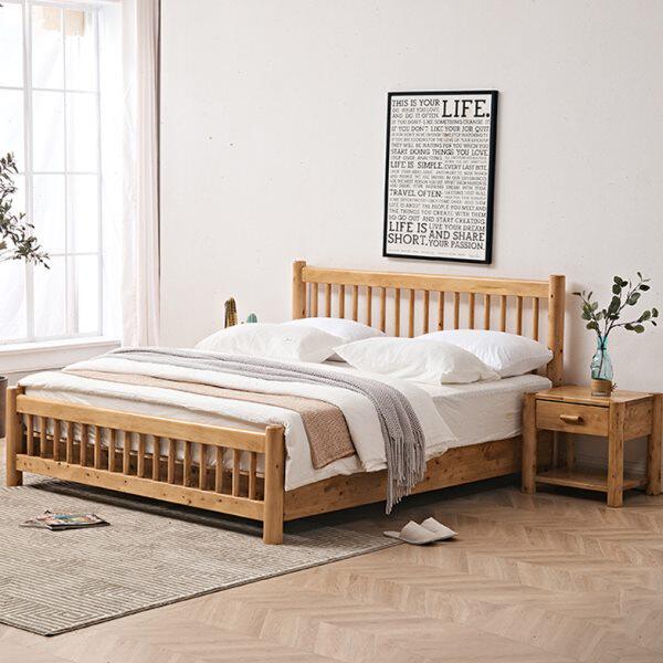 床1.8米简约架子硬板床高箱储物床北欧全实木双人床柏木卧室原木