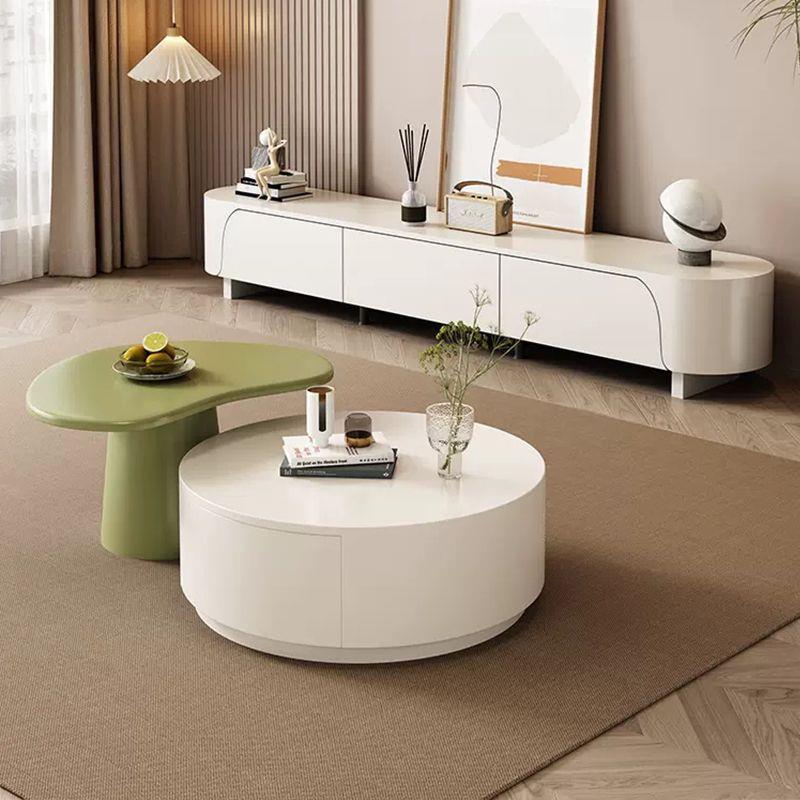 奶油网红圆形茶几小户型高级现代客厅简约家用轻奢电视柜落地套装