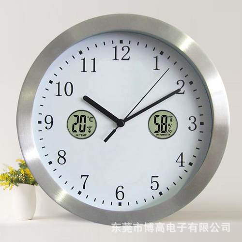 厂家供应 金属挂钟 时尚休闲钟表 电子个性时钟 LCD温湿度计