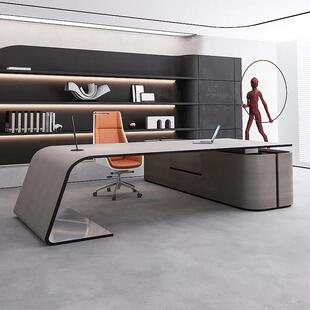 银檀色烤漆办公桌办公室木纹时尚总裁谈判办公桌洽谈经理办公桌椅