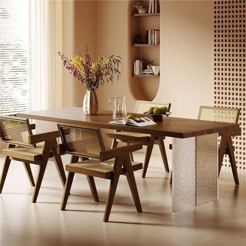 亚克力实木悬浮餐桌椅小户型原木客厅书桌电脑桌长方形吃饭茶几