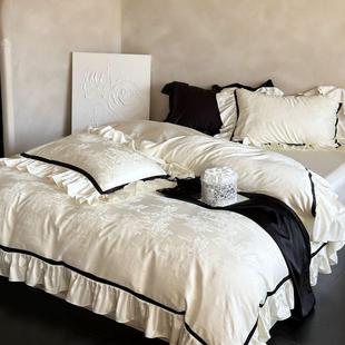 仙女范法式 被罩白色 60支天丝棉四件套提花高端床上被套花边床单款