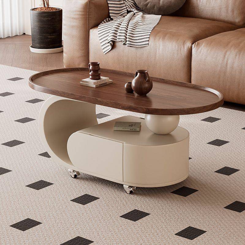 茶几意式椭圆形简约家用轻奢现代移动小户型岩板高级客厅新款组合