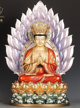 珐琅纯铜毗卢遮那佛大日如来佛像华严三圣文殊普贤菩萨佛像摆件