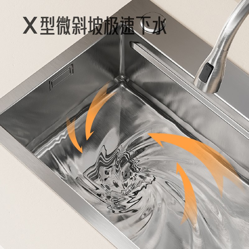 SUS304水槽大单槽【可挂沥水篮】家用厨房加厚不锈钢洗菜洗碗盆