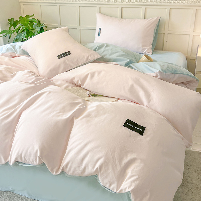 甜美/简约牀上四件套牀单牀x笠纯色水洗棉宿舍学生单人三件式被套