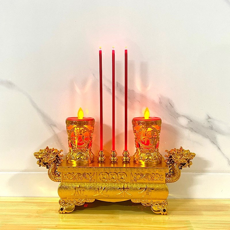 双龙摇摆电烛台家用蜡烛灯佛前供灯无烟无味N电子香电池插电两用