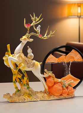 生财福鹿流沙画j摆件家居中式客厅酒柜装饰新房乔迁新居送朋友礼