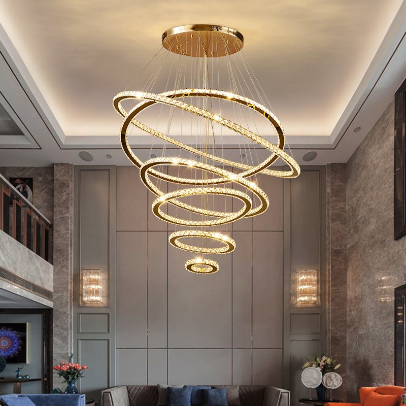 led水晶吊灯轻奢圆环形现代简约大气客厅灯创意个性卧室餐厅灯具