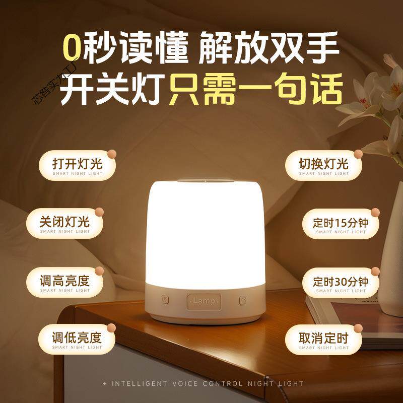 智能语音灯小夜灯声控感应卧室床头睡眠夜晚睡觉伴睡定时款台灯起