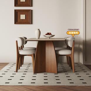 德利丰实木岩板餐桌家用意式极简长方形胡桃木高端小户型洞石桌子